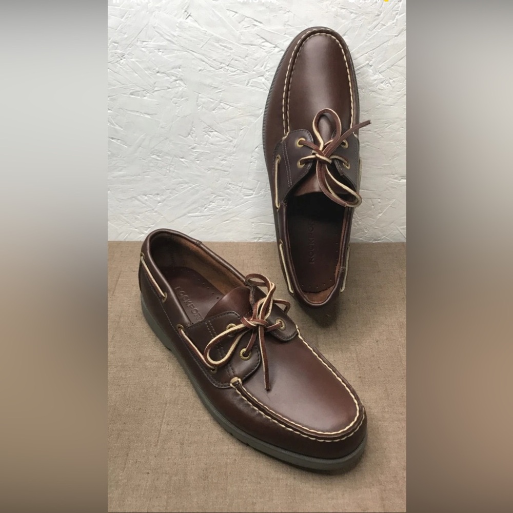 Excellent Rockport Men's Boat Shoes Brown Leather 2-Eye Deck Shoes Size 10M